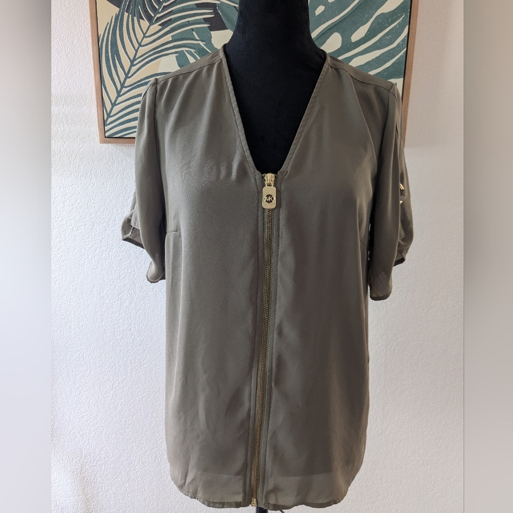 Michael Kors Olive Zip-Up Blouse